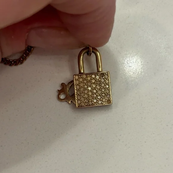 Christian Dior Golden Rhinestone Encrusted Padlock Necklace w/ Dior charm